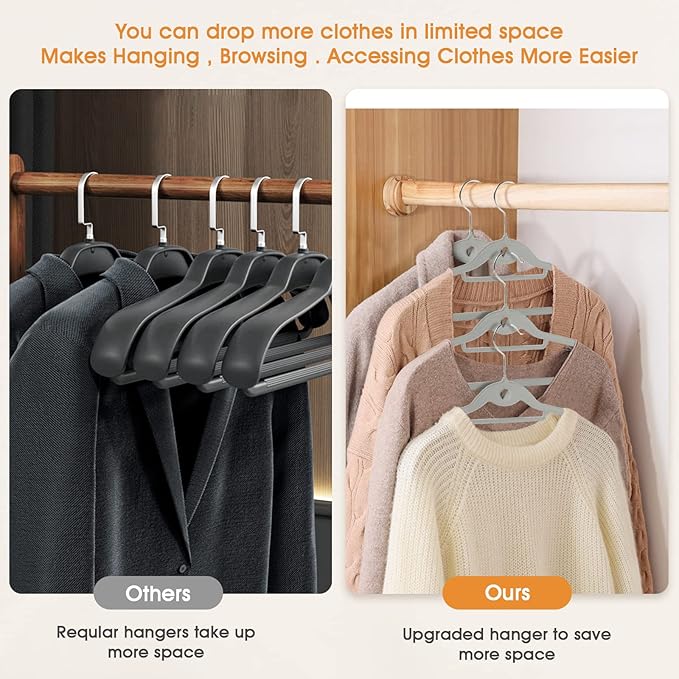 Velvet Clothing Hangers Slim Stackable Non-Slip Grey Suit Hanger Space Saving Clothes Hanger Heavy Duty Adult Hangers with 360°Swivel Hook Pack of 20