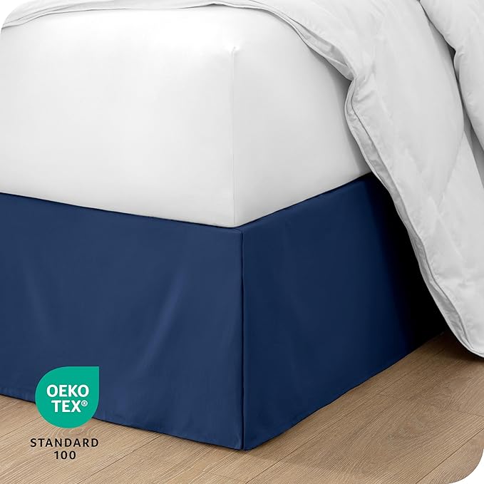Bare Home King Bed Skirt - 15-Inch Tailored Drop Easy Fit - Bed Skirt for Beds - Center & Corner Pleats (King, Dark Blue)