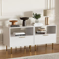 White Nightstand Set of 2, Modern Nightstand with Drawer, End Table with Storage, Bed Side Table with Open Space for Bedroom, Living Room, White