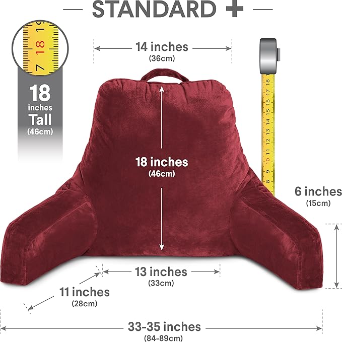 Husband Pillow Maroon, Original Reading Pillow in Bed Rest Chair, Shredded Memory Foam Large Lounge Cushion Adult Backrest with Arms, Comfy Back Support for Sit Sitting Up, Washable/Removable Cover