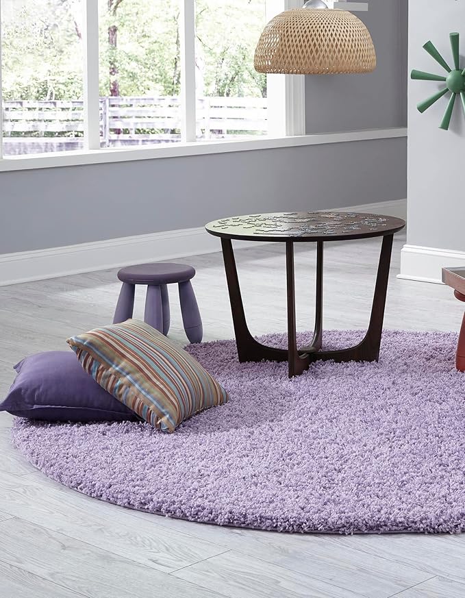 Unique Loom Solid Shag Collection Area Rug (3' 3" Round, Lilac)
