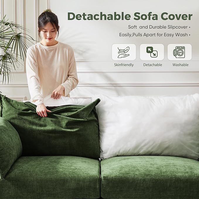 ABCASA 103.5" Oversized Modular Sectional Sofa, L Shaped Convertible Couch with Movable Ottoman, Large 6 Seat Corner Couches for Living Room Deep Seat- Green Chenille
