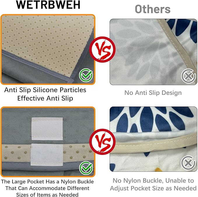 WETRBWEH TV Remote Control Holder Couch Caddy, Non-slip Bedside Caddy Organizer with 5 Pockets for Key Glasses Phone Magazine Holders (Gray, 35''x18'')