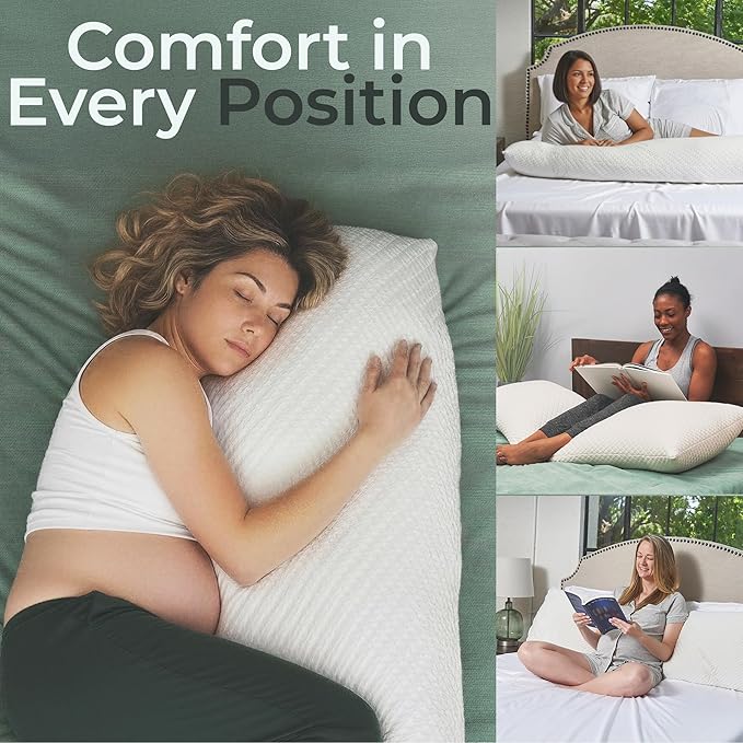 Snuggle-Pedic Body Pillow for Adults - Breathable, Full Body Pillow for Side Sleepers - Shredded Memory Foam Gel - Cooling Long Pillow Supports Legs, Belly & HIPS - 20x54 White
