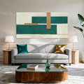 YETHEN WAL Teal Green Abstract Canvas Wall Art Geometric Textured Wall Decor Minimalist Modern Rectangular Art for Living Room Bedroom Office 24x48 Inch