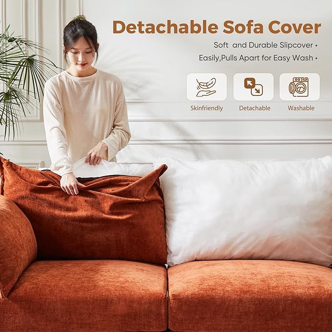 ABCASA 103.5" Oversized Modular Sectional Sofa, L Shaped Convertible Couch with Movable Ottoman, Large 6 Seat Corner Couches for Living Room Deep Seat- Terracotta Orange Chenille