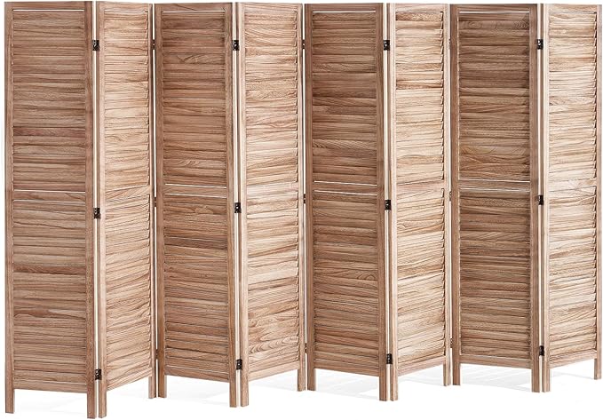VEVOR Wood Room Divider, 8 Panel Wood Folding Privacy Screen, 66.9 Inches Tall Indoor Louvered Partition Divider, Portable Decoration Screen, for Room Separation, Home, Office, Restaurant & Bedroom