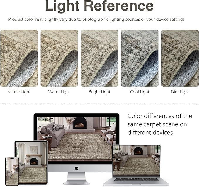 FMFUNCTEX 5x7 Washable Area Rug Neutral Vintage Taupe Non Slip Low Pile Traditional Indoor Carpet for Living Room Bedroom Soft Retro Floral Mat Throw Rug for Dining Office Kitchen Dorm Entryway