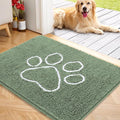 OLANLY Dog Door Mat for Muddy Paws 40x32, Paw Print Design, Absorbs Moisture and Dirt, Non-Slip Washable Doormat, Quick Dry Chenille Mud Mat, Entry Indoor Entryway Carpet, Olive Green and White
