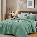 Cali King Quilt Set with Shams Lightweight Quilted Bedspread Coverlet Thin Comforter Bed Cover Vintage Washed Quilted Blanket for All Season, Brushed Microfiber Diamond Stitching, Green, 111"x92"