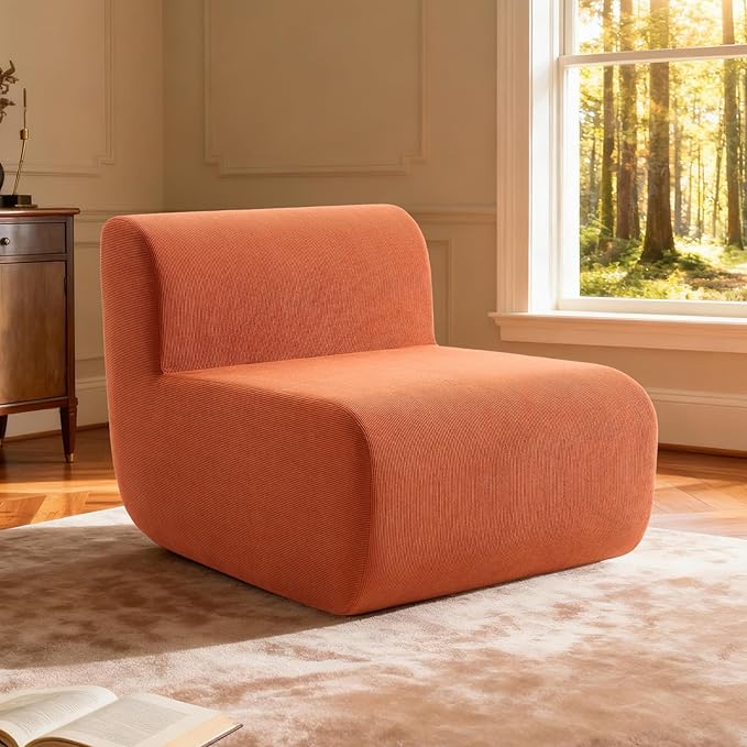 Single Boneless Chairs,Fireside Beanbag Chair Upholstered Cloud Sofa Chair,Corduroy Floor Couch Boneless Couch for Living Room,Memory Foam Lounge Chair for Bedroom,Orange
