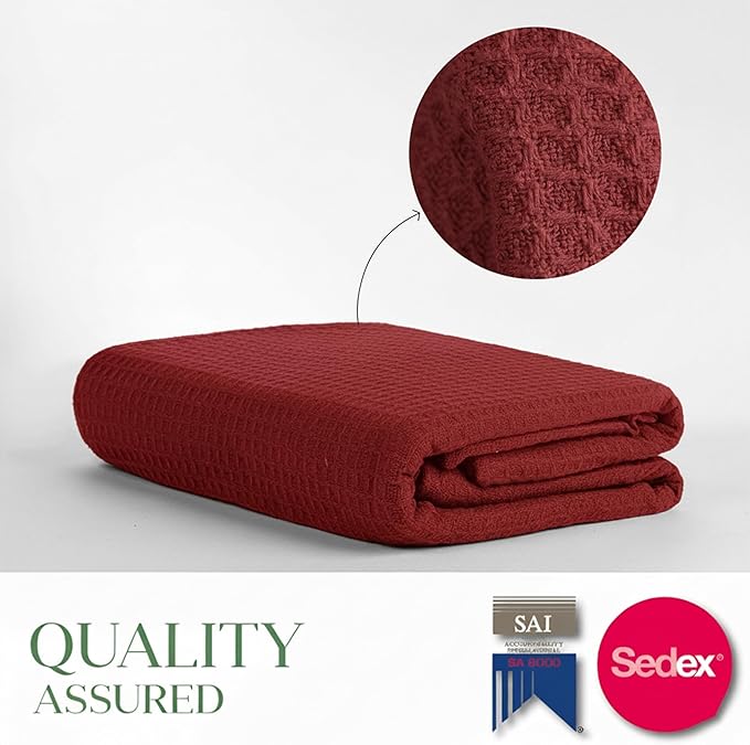 Salt Earth 100% Cotton Throw Blanket, Queen, 90"X92" Waffle Throws for Home, Bedrooms, Outdoor Couch Office Couch, Modern Cozy Room Decor Blankets, Lightweight, All Season Western Blanket (Red)