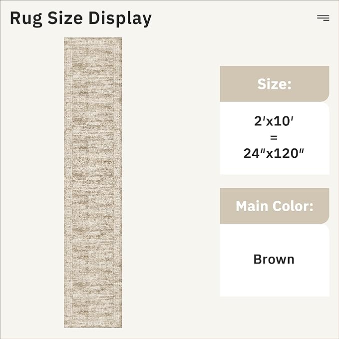 Runner Rug 2'x10' Washable Non-Slip Runner Rugs for Kitchen Bathroom Laundry Room Brown Vintage Floor Carpet Runners for Hallway Entryway
