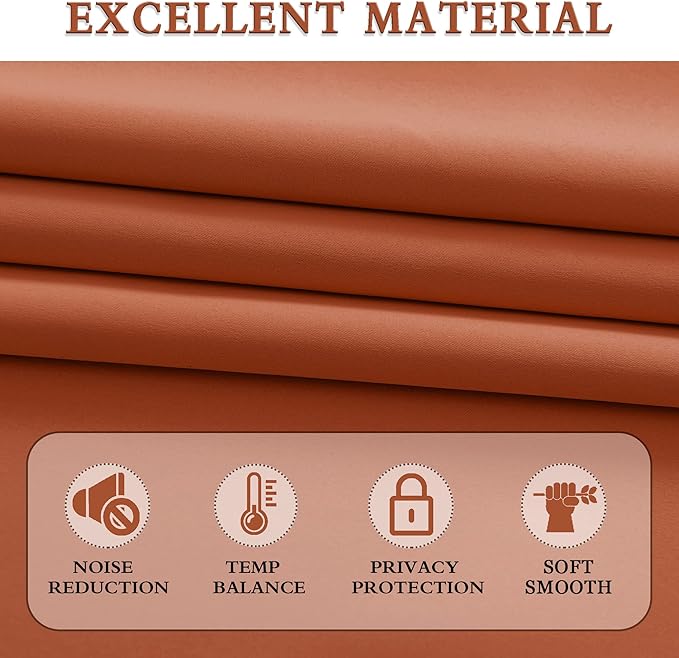DONREN 84 inche Length Curtain Panels - Light Reducing Thermal Insulated Solid Blackout Curtains/Panels/Drapes for Living Room (Set of 2, 60 inches by 84 Inch, Burnt Orange)
