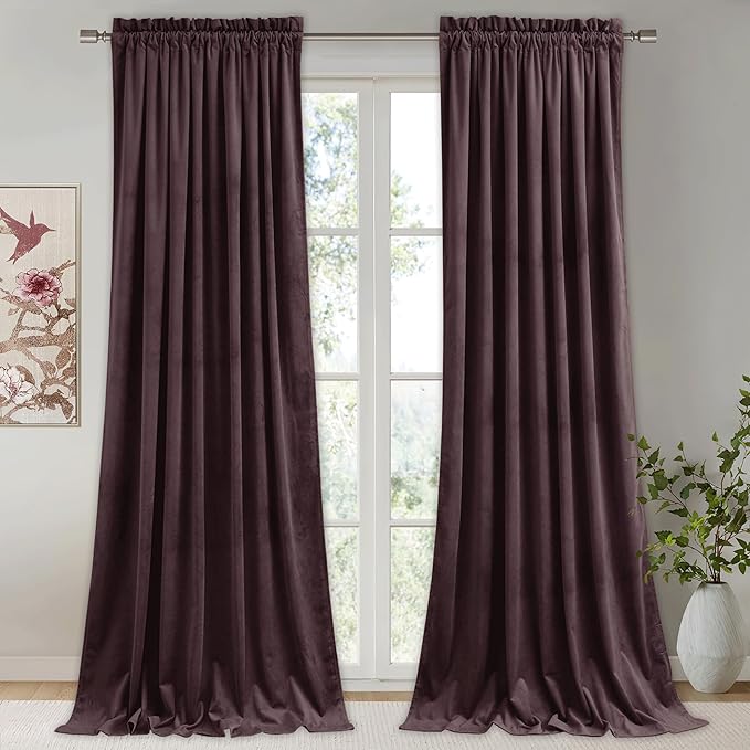 StangH Luxury Purple Curtains 90 Inches - Super Soft Insulated Velvet Drapes with Rod Pocket for Living Room,Sunlight Blocking Privacy Window Treatments, W52 x L90, 2 Panels