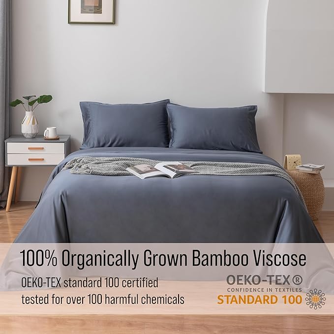 Bella Coterie Luxury Bamboo Viscose King Size Sheet Set | 100% Organically Grown | Ultra Soft | Cooling for Hot Sleepers | 18" Deep Pocket [Slate Blue]