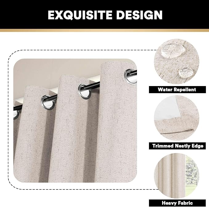 PrinceDeco Blackout Curtains 84 Inches Long Faux Linen Look Curtains for Sliding Glass Doors Room Divider Curtain for Living Room Thermal Insulated Linen with White Backing,W100 X L84 Inch, Natural