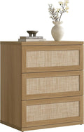 SICOTAS Dresser for Bedroom - 31" Tall Rattan Dresser with 3 Drawers Boho Dressers & Chests of Drawers Dressers for Bedroom Deep Bedside Table Clothes Closet Storage for Closet Hallway Entryway