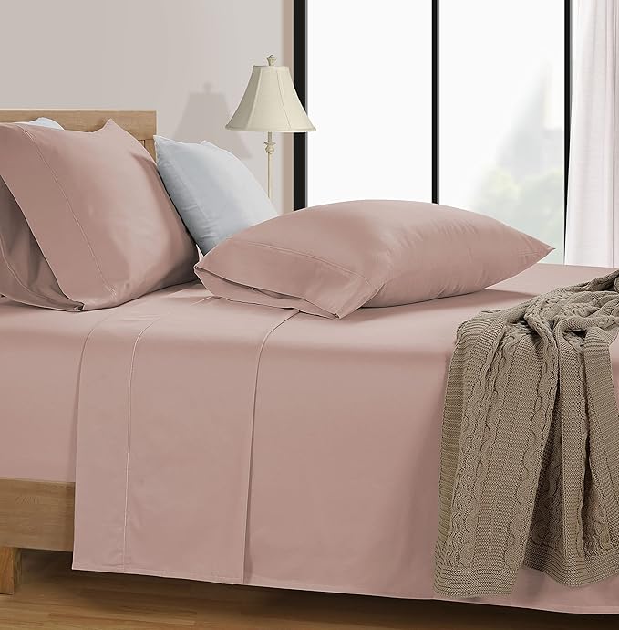 LANE LINEN 600 Thread Count 100% Mercerized Cotton Twin Bed Sheets Set - Machine Wash, Soft & Comfy Hotel Like Thick Rose Bedding Set, Cotton Bedding Sheets & Pillowcases - Sepia Rose