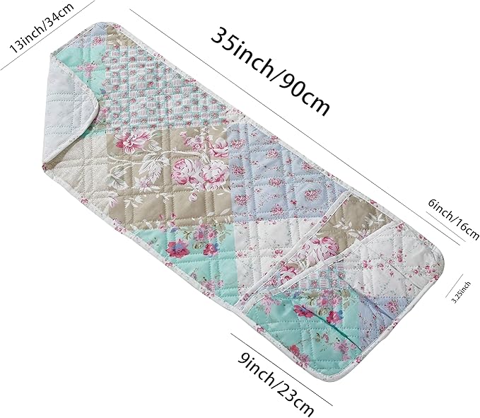 Brilliant Sunshine Blue and Green Rose Patchwork Couch Armrest 5 Pockets Organizer, Slip Resistant Armchair Caddy, Washable Remote Controls Holder, Storage for Magazine, Tablet, Phone, Blue Green