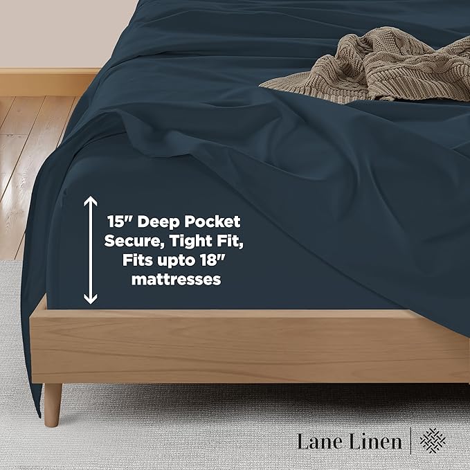 LANE LINEN Full Size Bed Sheets Set - 600 Thread Count Full Sheet Set - 100% Cotton Sheets Full Size Bed Set, Soft Cotton Bed Sheet Set, Sateen Weave Hotel Sheets, Luxury Full Sheet Set - Estate Blue