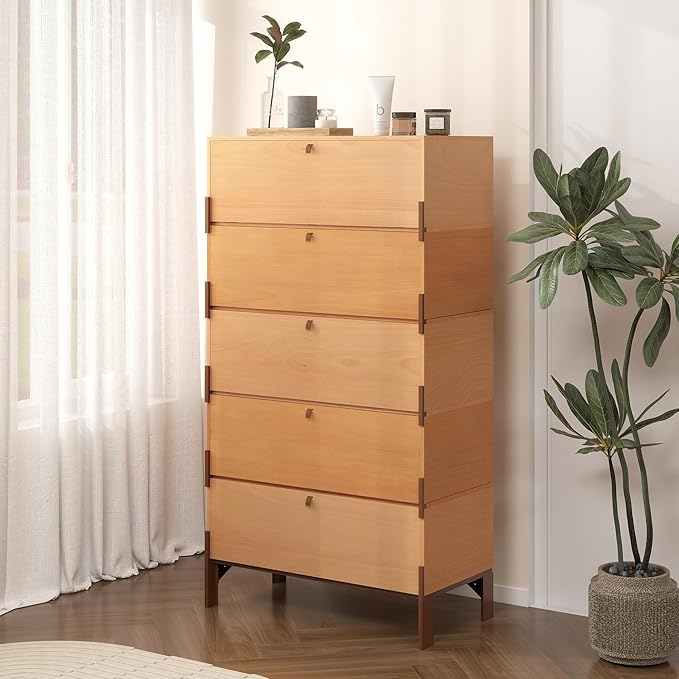 Stackable 3 Drawers Dresser, Customizable Chest of Drawers for Bedroom, Living Room, Hallway, Entryway, Closet, Easy Assembly Wood Furnitures Cabinet, 30 inch Width Beech Color