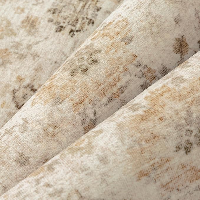 Beige 6x9 Area Rug Non Slip Vintage Living Room Distressed Machine Washable Carpet Retro Indoor Bedroom Traditional Floral Accent Throw Rug for Office Kitchen Dorm Dining Room