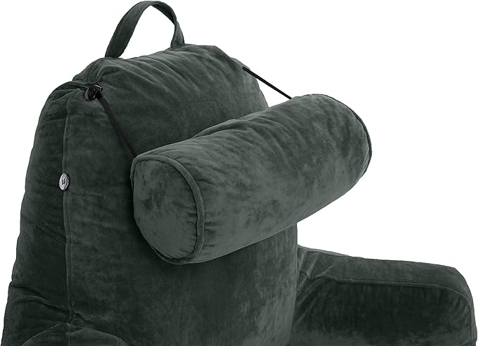Husband Pillow XXL – Reading Pillow Bed Chair with Arms & Back Support – Dark Green - Back Pillow for Beds Sitting Up – Bed Rest Arm Pillow – Comfy Reading Pillow for Adults