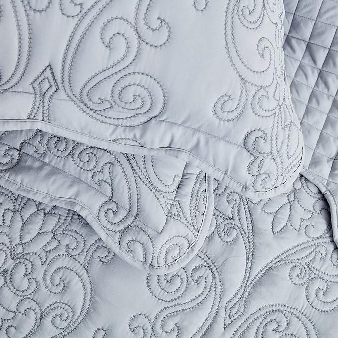 CHIXIN Microfiber Standard Pillow Shams Set of 2 - Decorative Quilted Pillow Covers - Grey - Size (20" x 26")