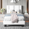 Upholstered Twin Size Bed Frame with Velvet Fabric Headboard, Strong Wooden Slats Support, Noise Free, No Box Spring Needed, White