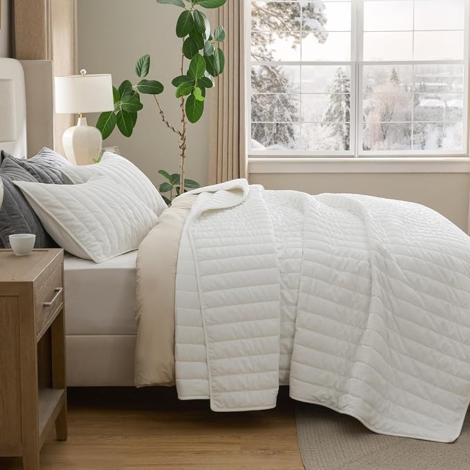 Bedsure Velvet Quilt Queen Size Set - Lightweight Velvet Comforter Queen, Luxury Bedspread Coverlet, Ultra-Soft Winter Bedding Set with 2 Pillow Shams, 90"x96", Cream White
