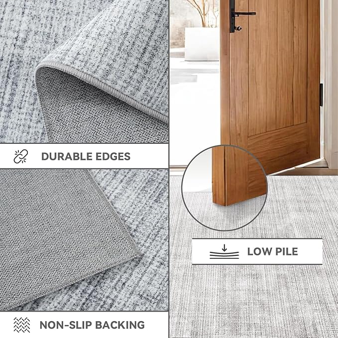 8 x 10 Area Rugs for Living Room, Machine Washable Modern Soft Rugs Gray Carpet for Bedroom Floor Non-Slip Kitchen Rug Indoor Corridor Home Office | Light Grey