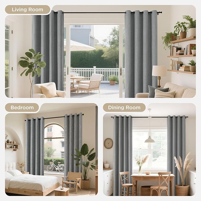 Joydeco Blackout Curtains 90 Inches Long 2 Panels Burg, Room Darkening Curtains for Bedroom, 100% Black Out Textured Thermal Drapes Privacy Protection 2 Panels Set(W52 x L90 Inch, Light Grey)