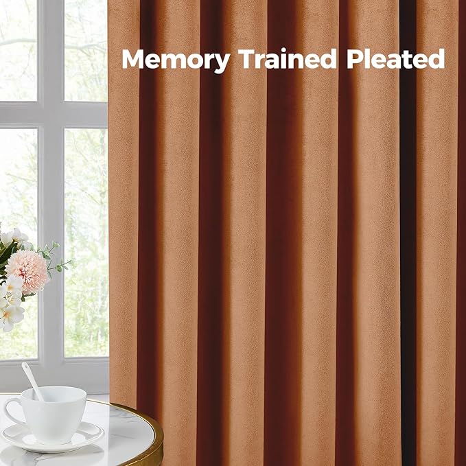 Pinch Pleated 100% Blackout Curtains for Bedroom, Yellow Velvet Curtains for Living Room, Black Out Curtain 84 inch Long Room Darkening, Blackout Pinch Pleat Drapes with Hooks 2 Panels