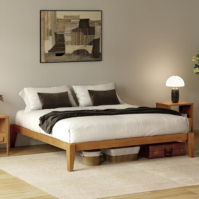 Thor Premium Solid Wood Bed Frame King, Platform Bed, Japanese Joinery Bed Frame, Wood Slat Support, No Box Spring Needed, Easy Assembly, Minimalist & Modern Style (Light Brown)