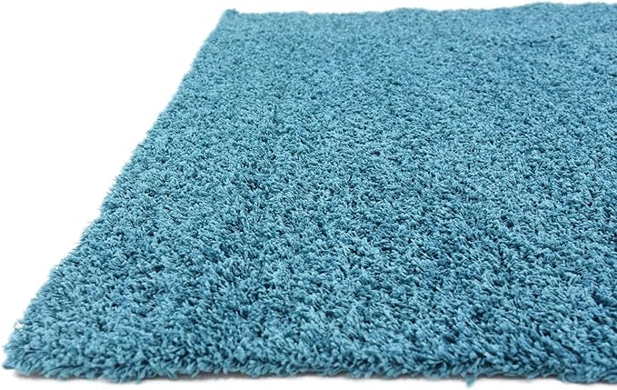 Unique Loom Solid Shag Collection Area Rug (8' Square, Deep Aqua Blue)