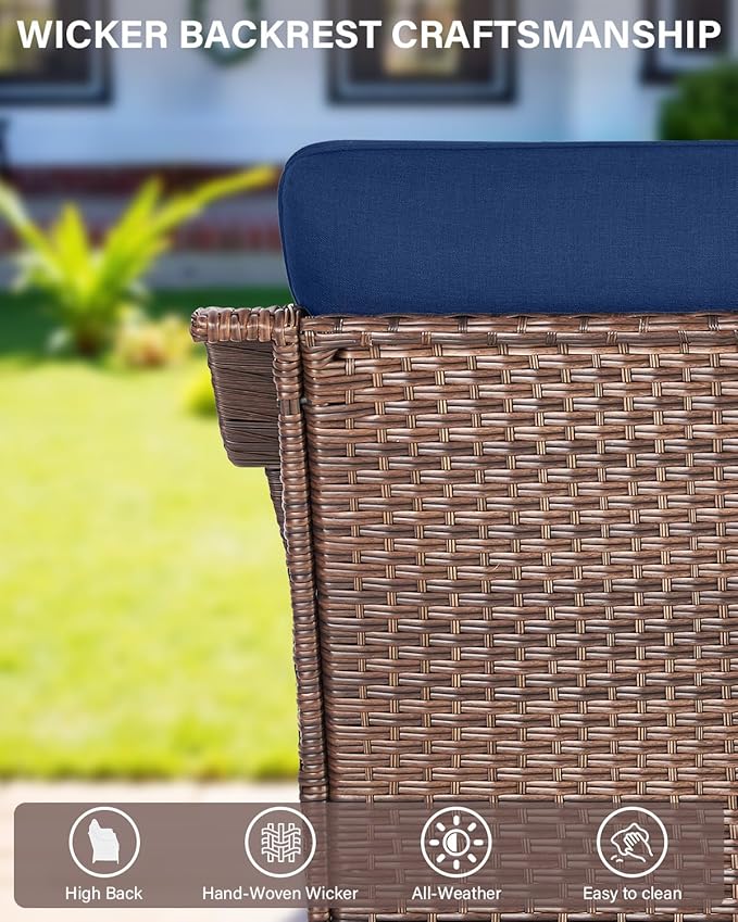 Belord High Back Outdoor Patio Furniture Set - Wicker Outdoor Swivel Rocker Patio Chairs with Sofa and Ottoman, All-Weather Patio Conversation Set for for Patio Deck Backyard