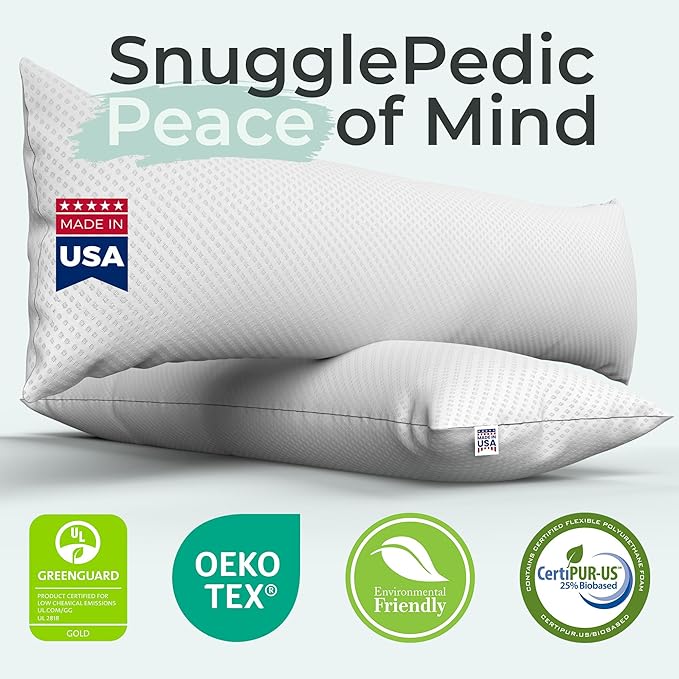 Snuggle-Pedic Body Pillow for Adults - Breathable, Full Body Pillow for Side Sleepers - Shredded Memory Foam Gel - Cooling Long Pillow Supports Legs, Belly & HIPS - 20x54 White