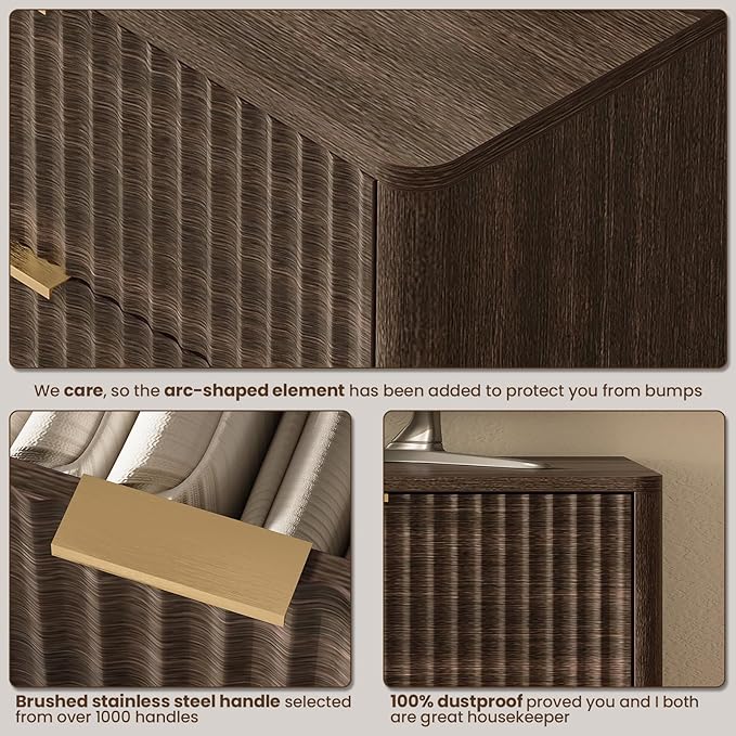 47'' Wide 6 Drawers Dresser for Bedroom,Modern Fluted Vertical Chest with Rounded Corners,Fluted Dresser for Living Room,Hallway, Walnut