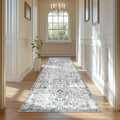 jinchan Kalen Runner Rug 3x7 Washable Hallway Rug Vintage Indoor Thin Retro Floor Cover Distressed Floral Country Lightweight Non Slip Carpet for Entryway Bathroom Bedroom Living Room Stairway Blue