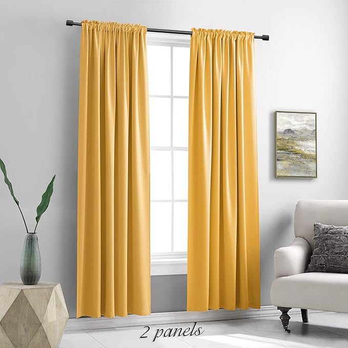 DONREN Gold Yellow Room Darkening Curtain Panels 5FT x 7FT, Energy Saving Thermal InsulatedWindow Treatment Drapes for Doorway Entryway Patio (60" Width,2 Panels)