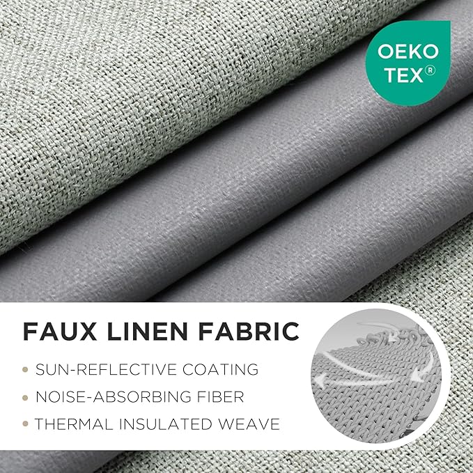 Joydeco Sage Green Blackout Curtains 90 Inches Long, Curtains 90 Inch Length 1 Panel for Bedroom, Thermal Insulated Linen Black Out Curtains with Grommets(100x90, Sage Green)