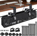 Under Desk Cable Organizer with Mesh Slot for Ventilation, Quick Mount with Clamp or Screws to Hold Fabric Cable Tray, Kit for Tidy Cord & Wire Management for Home Office Standing Desk