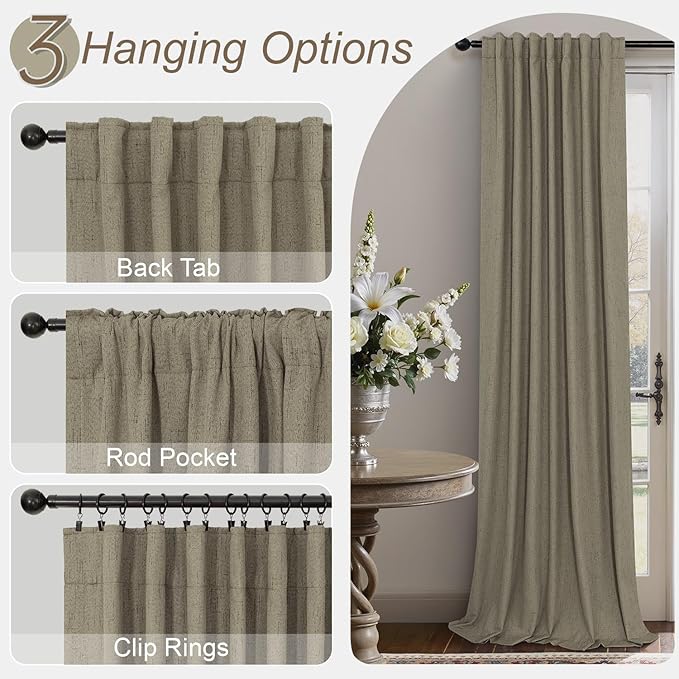 Pitalk 108 Inch Curtains 2 Panel Set Burg Modern Earthy Earth Tone Decorative Dark Out Taupe Curtain for Bedroom Heat Cold Blocking Window Coverings 9ft High Ceiling Drapes for Living Room Back Tab