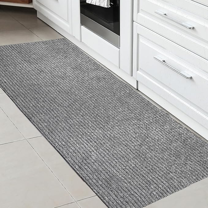 Ottomanson 2'7" x 6' Hallway Runner with Scraper Pile Extra Durable Non-Slip Rug Mat for Indoor & Outdoor Use - Ideal for Kitchen, Entryway, Patio & Garage - High-Traffic Carpet, Gray