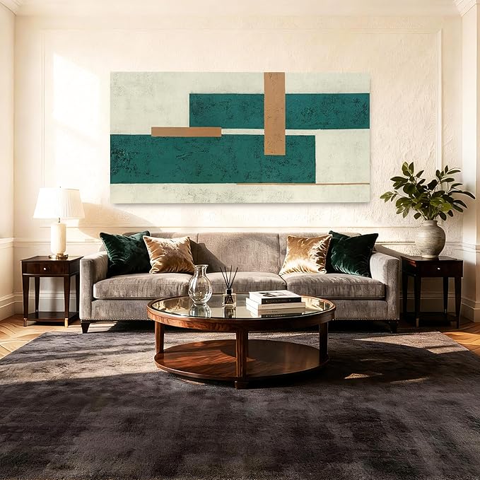 YETHEN WAL Mid Century Geometric Wall Art Modern Canvas Prints Large Green Aesthetic Art Prints for Bedroom Entryway Living Room 29x58 Inch