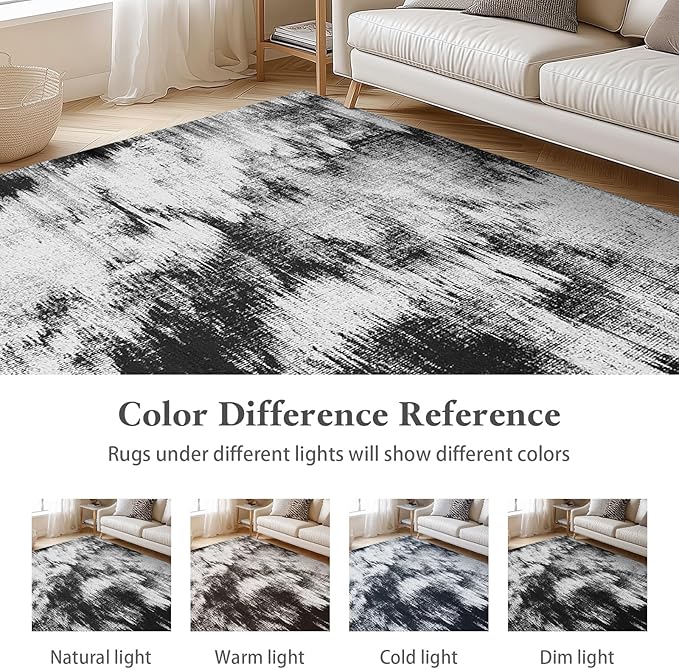 Area Rugs 8x10, Modern Abstract Machine Washable Rugs for Living Room Thin Carpet Indoor Floor Non-Shedding Carpets for Bedroom Dining Room Farmhouse Home Office | Black White