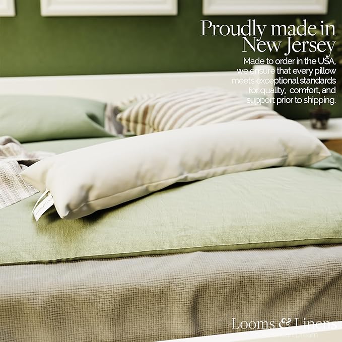 12x48 inch Boudoir Pillow by Looms and Linens with Down Alternative Lumbar Throw Pillow - USA Made Lumbar Pillow Pack of 1