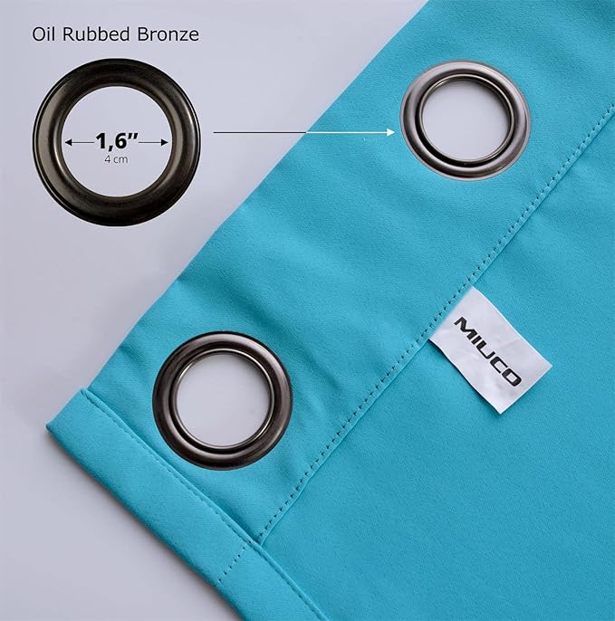 MIUCO Room Darkening Soild Grommet Window Blackout Curtains Panels for Bedroom 1 Pair 52x95 Inch Turquoise, Bonus 2 Tie Backs Included