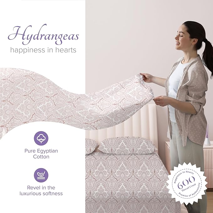 Carressa Linen 100% Egyptian Cotton Printed Bed Sheets - 600 Thread Count 4 PC Full Sheet Set, Hotel Luxury Sateen Bedsheets, 16" Deep Pocket Extra Soft Cooling Sheets for Full Size Bed - Paisley